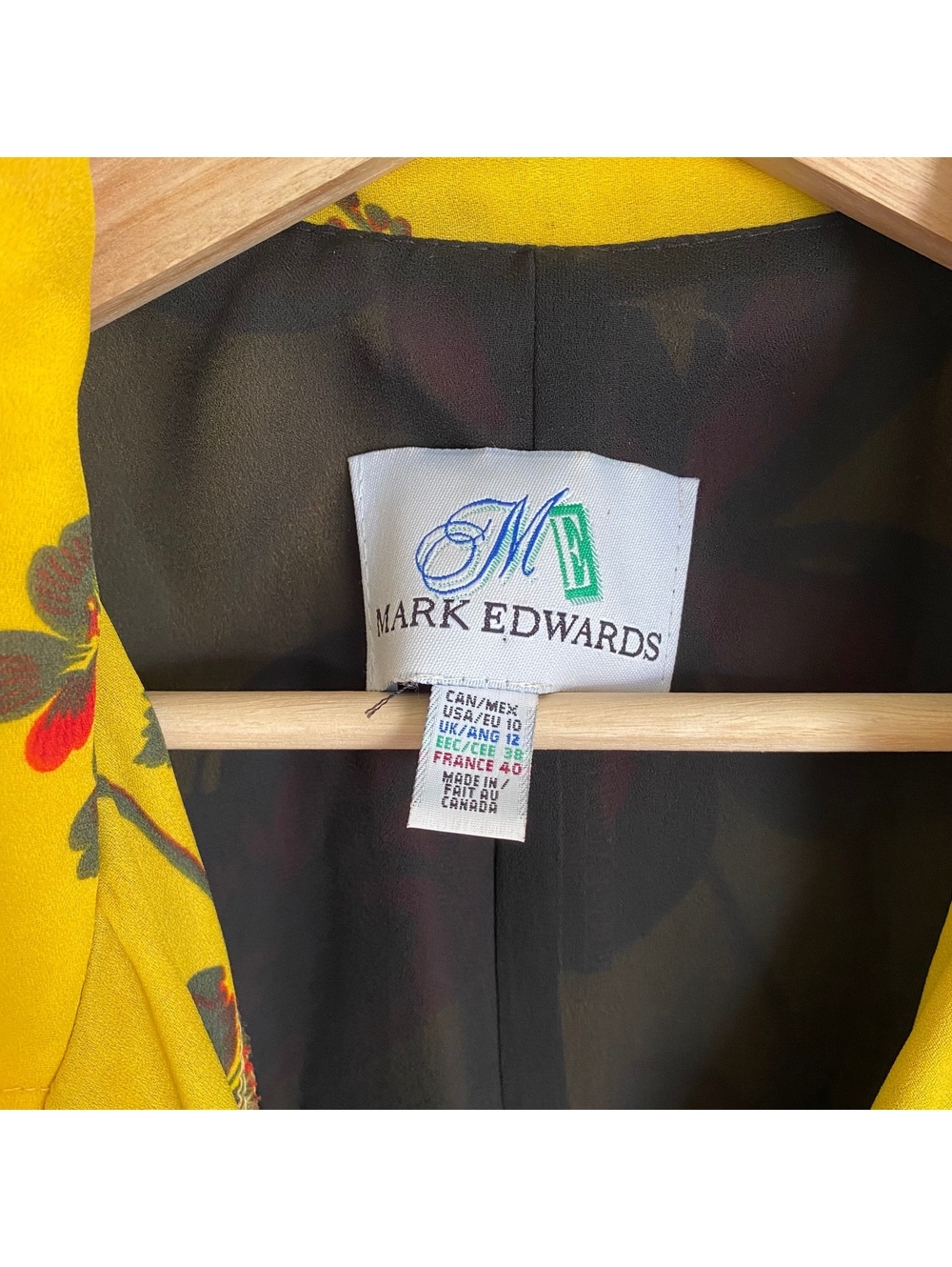 Vintage Mark Edwards Wrap Dress Made in Canada Yellow Floral Chiffon Size 10 Med - Picture 5 of 6